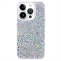 iPhone 15 Pro Glitter Flakes TPU Maska - Srebrna