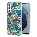 Marble Pattern Galvanizirana IMD Samsung Galaxy S21 FE 5G TPU Maska - Zelena / Plava