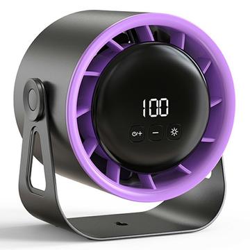 100-Speed Adjustable Desk & Wall-Mounted Fan with Digital Display and Ambient Light - Black / Purple