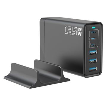 135W GaN Desktop Charger / 6-Port High-Speed Charging Station - 3x USB-C, 3x USB-A - Black
