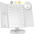 3-Side Foldable Makeup Mirror with 22 LED Lights - 1X/2X/3X/10X Magnification - White