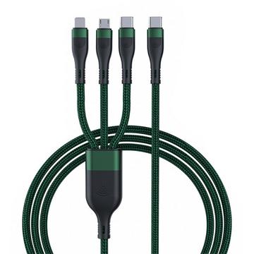 3-in-1 USB-C Charging Cable - Micro USB, USB-C and Lightning - 1.2m - Green / Black