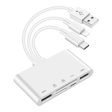 5-in-1 OTG USB Hub / Card Reader with Lightning, USB-C, USB-A Ports