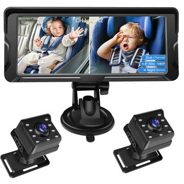6.8" Car Baby Monitor with Dual 1080P HD Cameras with 360 Rotation