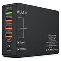 6-Port Fast Charger with USB-C PD & QC3.0 - 65W - Black