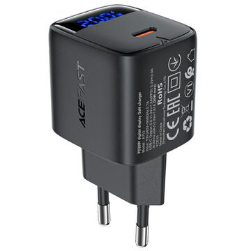 Acefast A113 20W GaN USB-C Charger with LED Power Display - Black