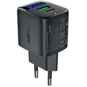 Acefast A116 GaN 35W Dual-Port Fast Charger with LED Power Display - Black