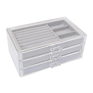 Acrylic Jewelry Box with 3 Drawers - Grey