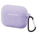 AirPods Pro 3 Flower Pattern Liquid Silicone Case w. Carabiner - Light Purple