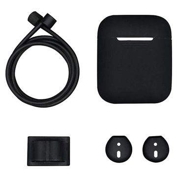 4-in-1 Apple AirPods / AirPods 2 Silikonski Komplet Opreme - Crni