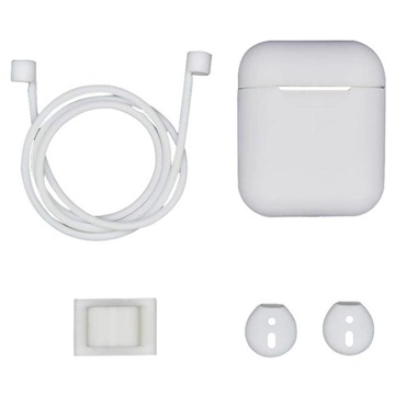 4-in-1 Apple AirPods / AirPods 2 Silikonski Komplet Opreme - Beli