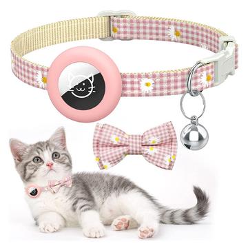 Apple AirTag 1/2 Silicone Case with Daisy Pattern Pet Collar and Bow - Pink
