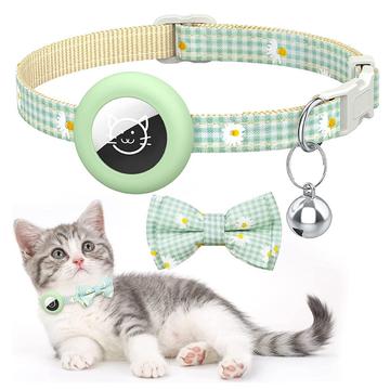 Apple AirTag 1/2 Silicone Case with Daisy Pattern Pet Collar and Bow - Green