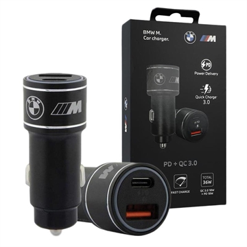 BMW M Edition Brzi Auto Punjač sa USB-C PD, USB-A QC3.0 - 36W - Crni