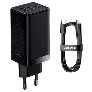 Baseus GaN3 Pro Brzi Zidni Punjač sa USB-C Kablom - 1m - Crni