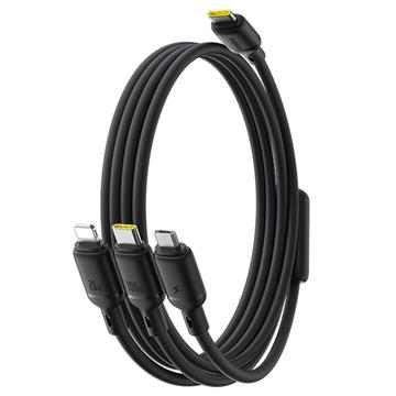Baseus Silky 3-in-1 USB-C to Lightning, USB-C, MicroUSB Fast Charging Cable – 100W/1.5m - Black