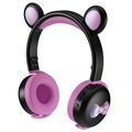 Bear Ear Bluetooth Slušalice BK7 sa LED Svetlom - Crne