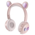 Bear Ear Bluetooth Slušalice BK7 sa LED Svetlom - Roze