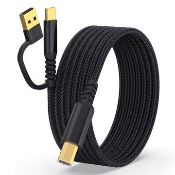 Braided 2-in-1 USB-A / USB-C to USB-B Printer Cable - 5m - Black