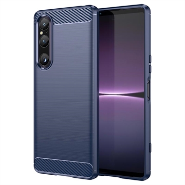Sony Xperia 1 V Brušena TPU Zaštitna Maska - Karbonska Vlakna - Plava