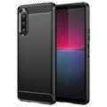 Sony Xperia 10 V Brušena TPU Zaštitna Maska - Karbonska Vlakna - Crna