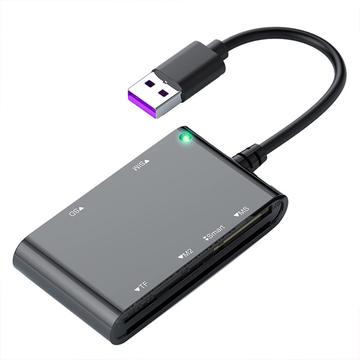 CR375-B 6-in-1 Multi-USB Smart Card Reader for Smart/SIM/SD/TF/MS/M2 Cards - Black