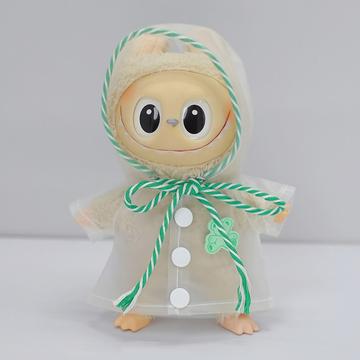 Cartoon Bear Print Hooded Raincoat for Labubu Doll 17cm