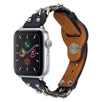 Apple Watch Ultra 2/Ultra/9/8/SE (2022)/7/SE/6/5/4/3/2/1 Kožni Kaiš sa Lancem - 49mm/45mm/44mm/42mm - Plavi