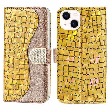 Croco Bling Series iPhone 14 Plus Futrola-Novčanik - Zlatna
