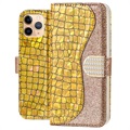 Croco Bling iPhone 11 Pro Max Futrola-Novčanik - Zlatna
