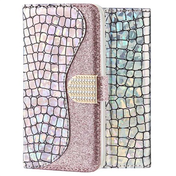 Croco Bling iPhone X / iPhone XS Futrola-Novčanik - Srebrna