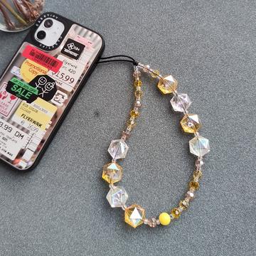 Crystal Beaded Phone Wrist Strap - 30cm - Yellow