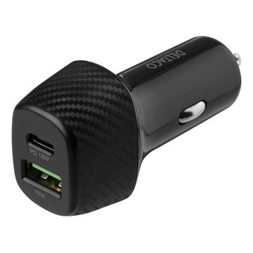 Deltaco Fast Charging Dual USB Car Charger - 36W - Black