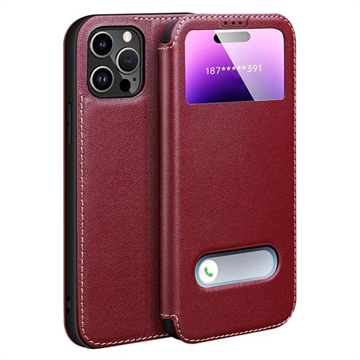 iPhone 16 Pro Max Dual View Flip Leather Case - Red