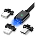 Essager 3-in-1 Magnetni Kabl - USB-C, Lightning, MicroUSB - 3m - Crni