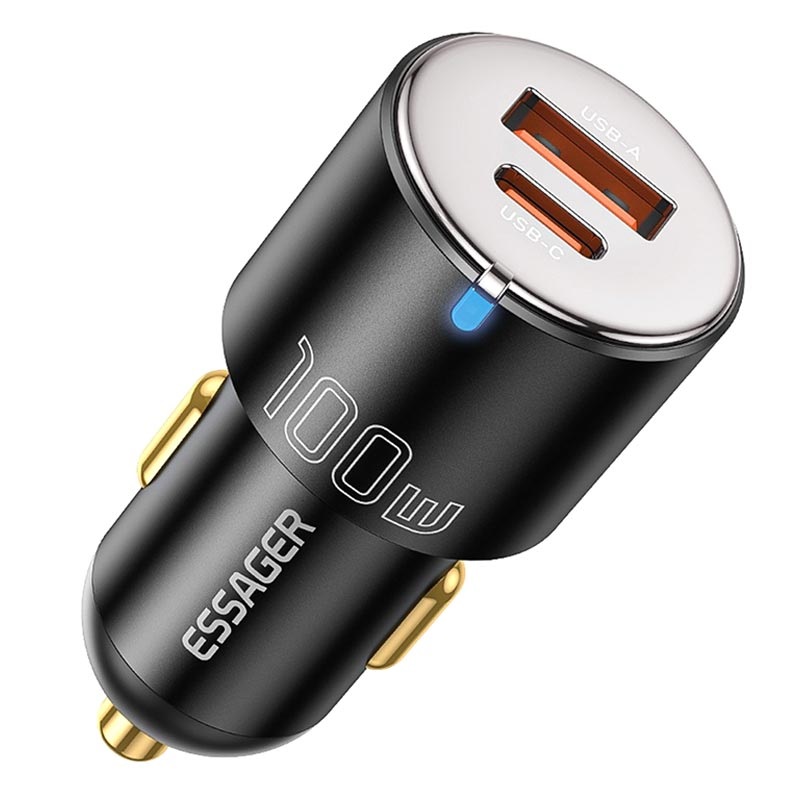 Essager F698 DualPort Brzi Punjač za Auto TypeC, USB 100W Crni