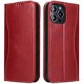 Fierre Shann iPhone 14 Pro Kožna maska-Novčanik - Crvena