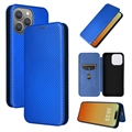 iPhone 15 Pro Flip Futrola - Ugljenično Vlakno - Plava