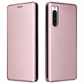 Sony Xperia 10 V Flip Futrola - Ugljenično Vlakno - Zlatno Roze