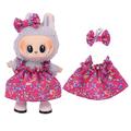 Floral Party Dress & Bowknot Headband for Labubu Mini Figure 17cm - Hot Pink