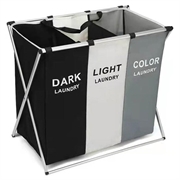 Foldable 3-Cell Laundry Hamper - 38x66x58cm - Black/White/Grey