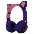 Sklopive Bluetooth Slušalice za Decu sa Mačjim Ušima (Otvoreno pakovanje - Zadovoljavajuće Stanje) - Ljubičaste