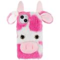 Fluffy Plush iPhone 14 Plus Hibridna Maska - Roze Kravica