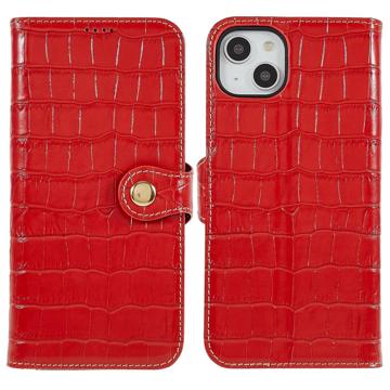 iPhone 14 Plus Kožna maska-Novčanik - Crocodile - Crvena