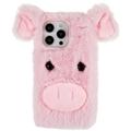 Fluffy Plush iPhone 14 Pro Max Hibridna Maska - Roze Svinja
