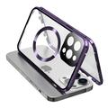 iPhone 15 Pro Max Case Double Sided HD Tempered Glass Phone Cover Compatible with MagSafe - Purple