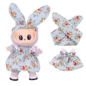 Garden-Party Dress & Headband Set for Labubu Mini Figure 17cm - Blue