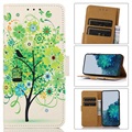 Glam Serija Novčanik-Futrola za Samsung Galaxy S21 FE 5G - Cvetno Drvo / Zeleno