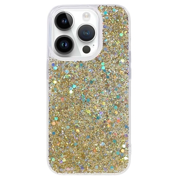 iPhone 15 Pro Glitter Flakes TPU Maska - Zlatna