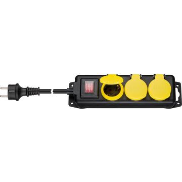 Goobay 3-Way Outdoor Power Strip with 3m Cable - Black / Yellow